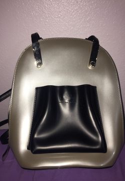 Silver and Black Vegan Leather Beijo Backpack Purse