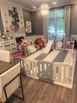 Large Convertible Baby Playpen with Reversible Foam Play Mat, Kids Indoor Activity Center Safety Gate Fence