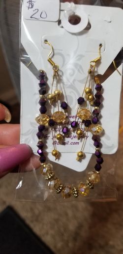 Handmade purple and gold plated earrings and necklace set