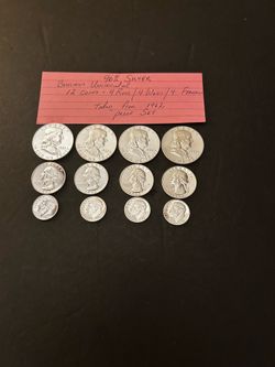 Coins – 90% SILVER – Brilliant Uncirculated - 1962 Roosevelt/Washington/Franklin - Total 12 Coins