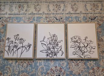 3 piece Threshold designed with Studio McGee 16" x 20" inky floral framed canvases