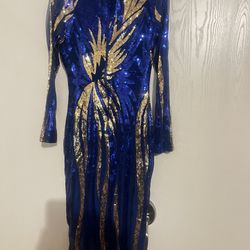 Women’s Sequin Midi Dress Royal With Gold New Size L