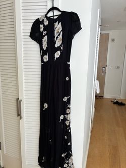 Black Floral Maxi Dress Short Sleeves