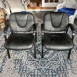 Office Chairs Set Armchair Black Arm Pair A Chair Cushion Padded Comfort Metal Vinyl Low Back