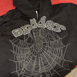 Black RhineStone Spider Hoodie Xs