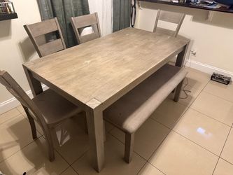 Dining Table Set with 4 Chairs and Bench
