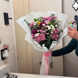 Flat mixed flower bouquet