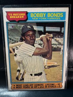 1976 Topps baseball card #2, which features Bobby Bonds as a "Record Breaker" for his achievements in the 1975 season.
