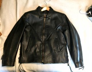 Heavyweight LEATHER BIKER JACKET Riding Jacket Harley Size LG