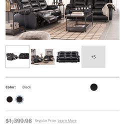 Black Leather Reclining Sofa 