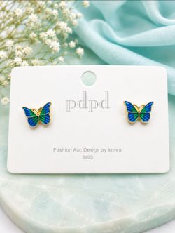 Elegant Oil Painted Green Butterfly Animal Jewelry Earrings Stud for Women Girl
