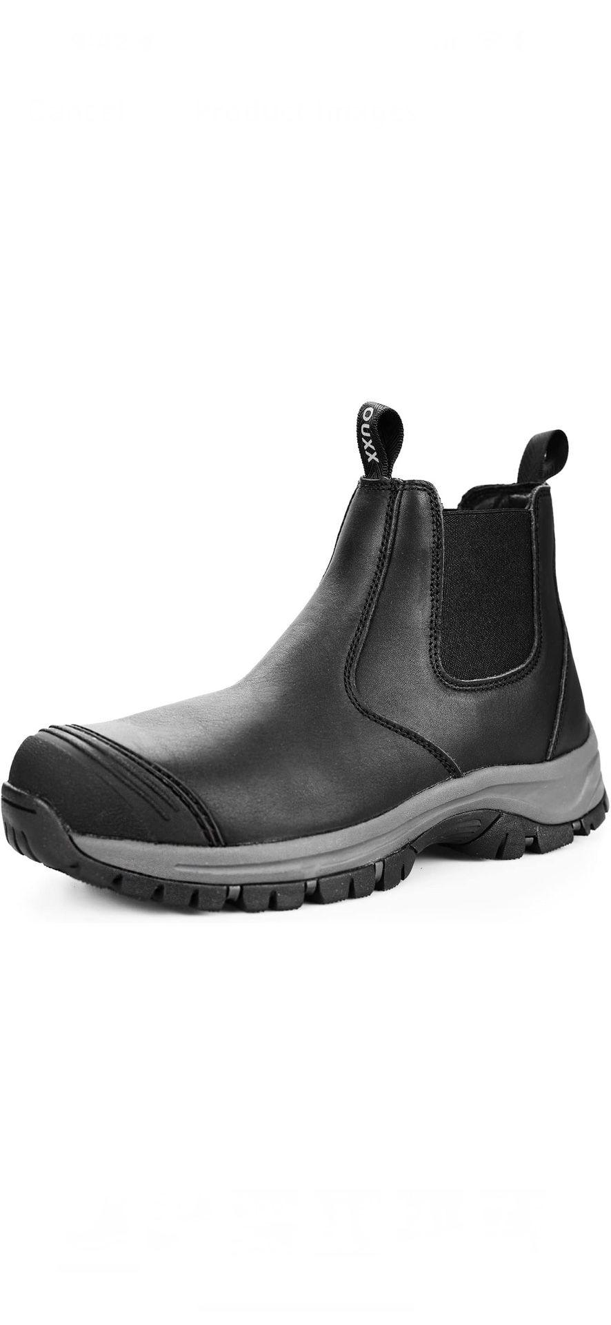 OUXX Work Boots for Men, Steel Toe Slip-on Safety Shoes, Slip-Resistant