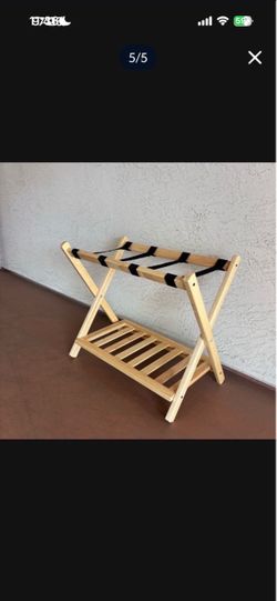 One New Heavy Duty Solid Wood Folding Luggage Rack with Bottom Shelf