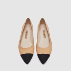 Women’s Zara Cap Toe Tan Black Flats Shoes 6 36