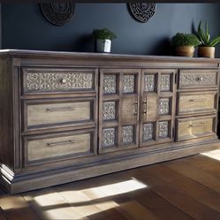 Vintage 9 drawer Wood  Dresser