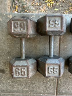 65 lb Cast Iron Hex Dumbbells Pair