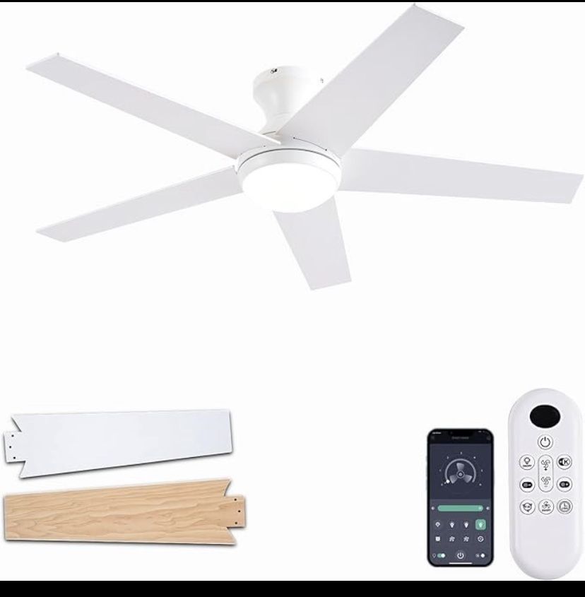 48 inch Low Profile Ceiling Fan with Light and Remote Control, Interchangeable Blades