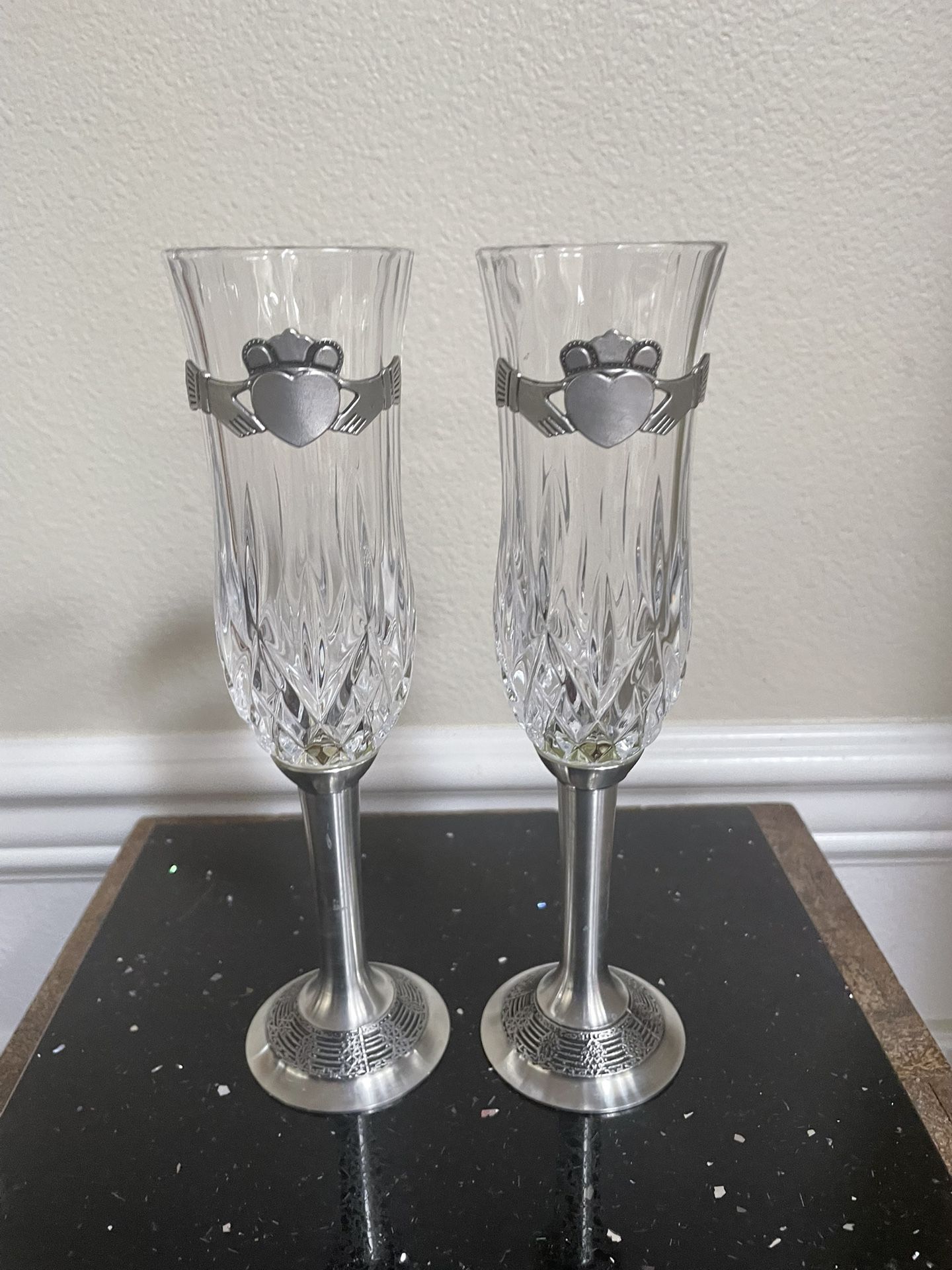 Irish Wedding Gift- Claddgh Wedding Flute Pewter (pair)