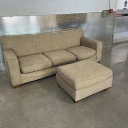 ( Free Delivery ) Crate and Barrel Beige Sofa Couch with Ottoman