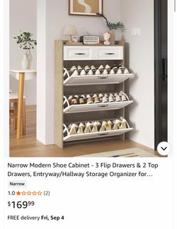 Narrow Shoe Cabinet with Flip Drawers