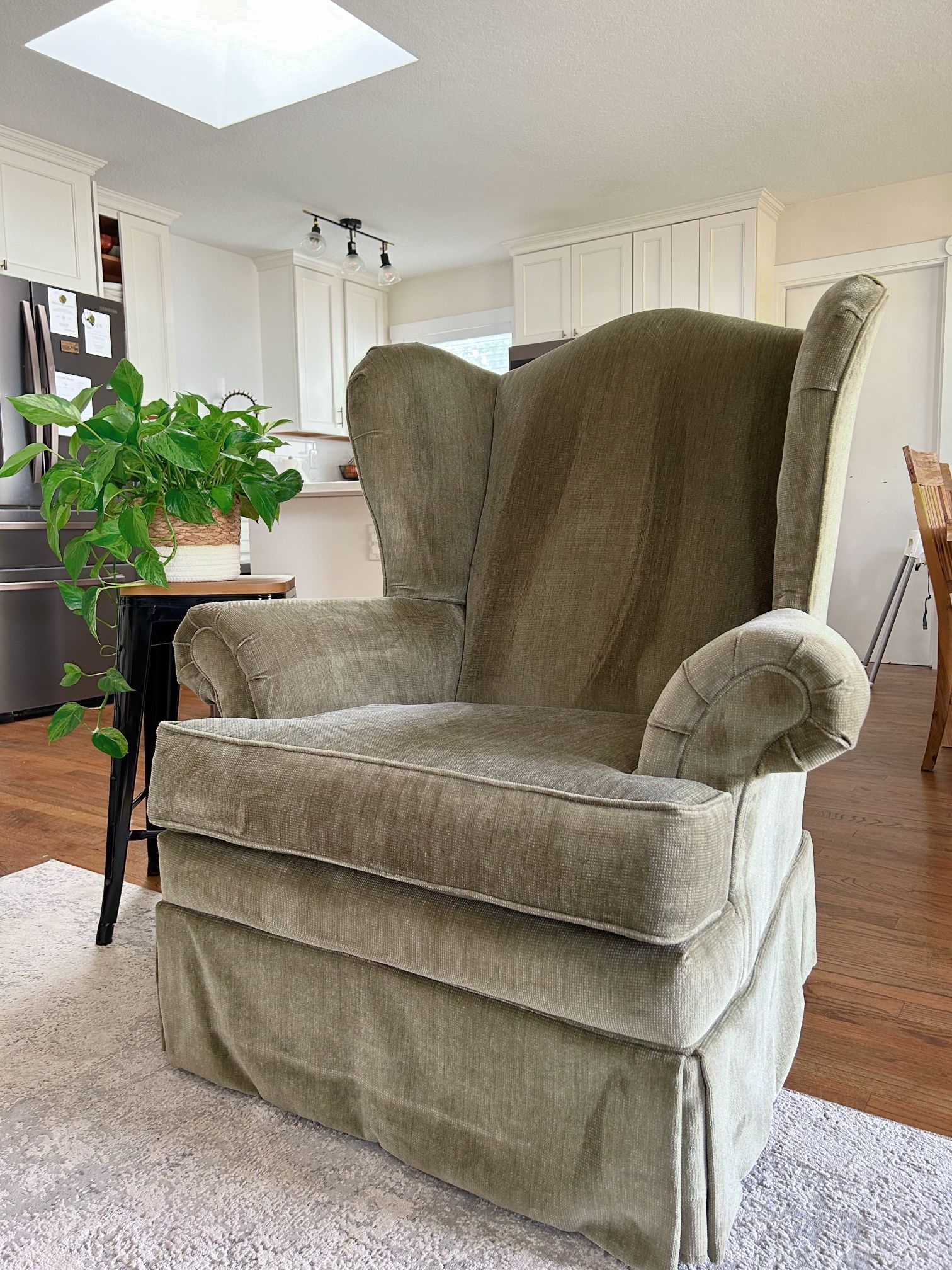 Sage-Green Velvet Wingback Armchair MCM