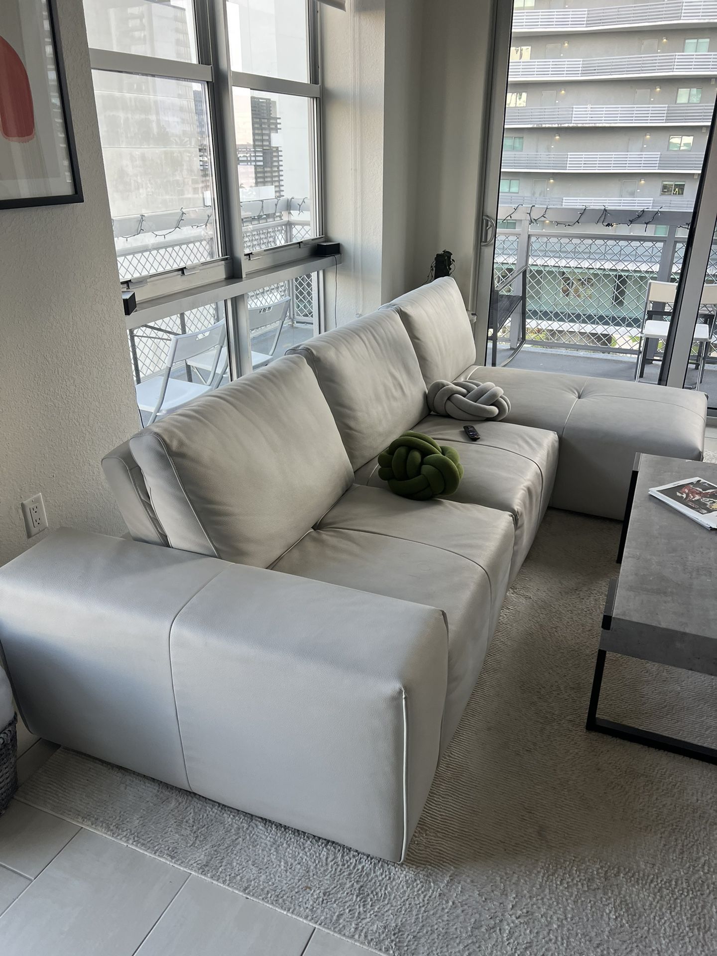 Sectional Leather Couch - 3 Piece Adjustable Back Rest 