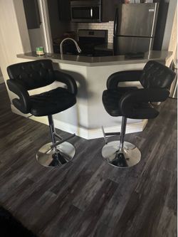 Black leather bar stools