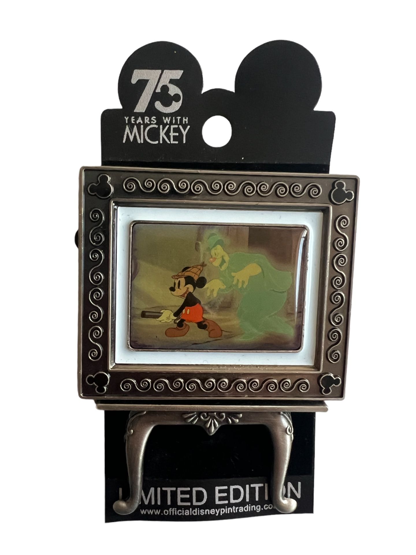 Disney Mickey Mouse Easel Picture Frame 75th Anniversary .  Holographic.  Mickey seems to be chased by ghost 