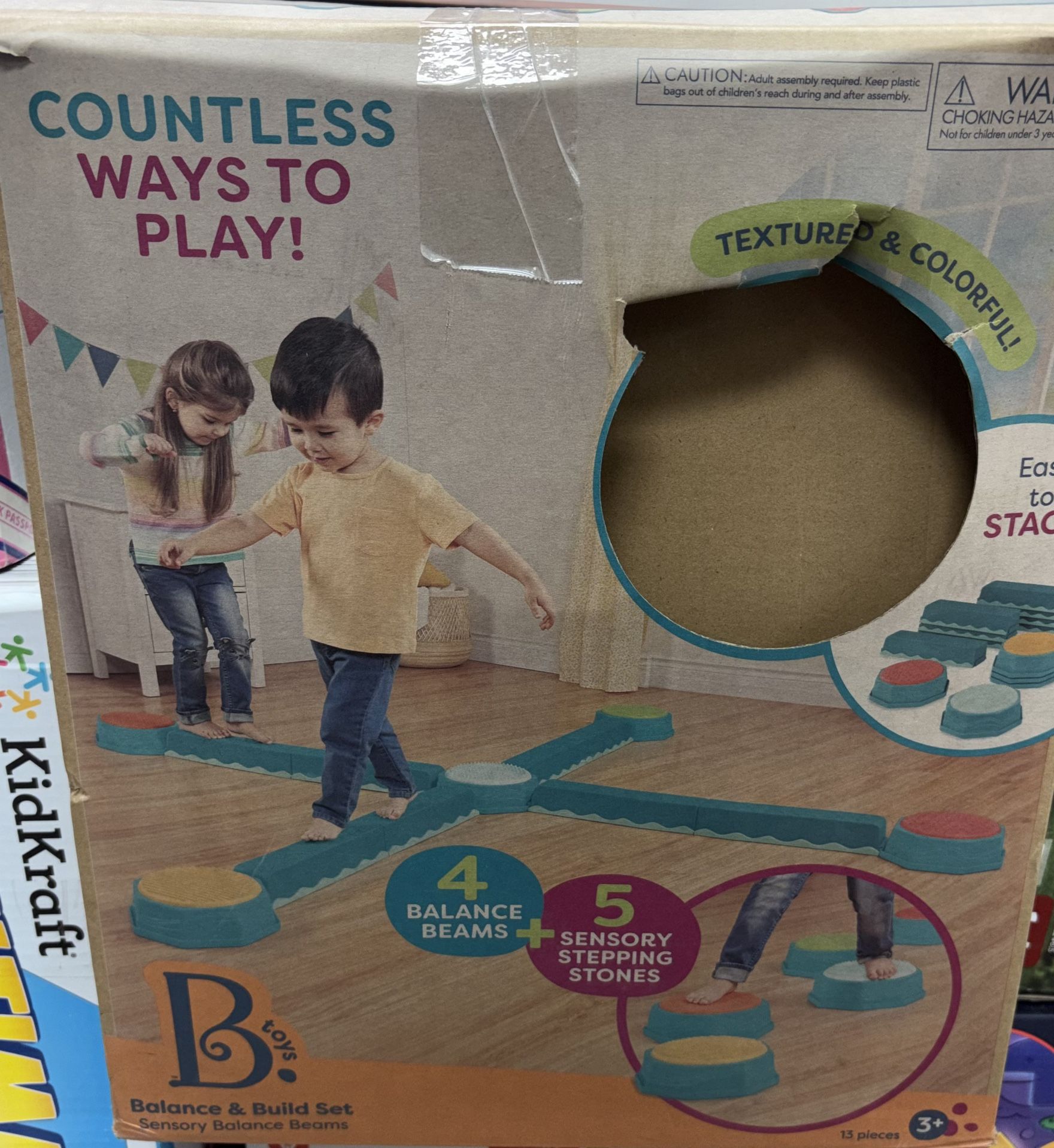 B. toys – Balance Beam for Kids – Interlocking Balancing Beams – 5 Sensory Pads & 8 Beams – Active Play for Toddlers, Kids – 3 Years + – Balance & Bui