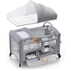 4 in 1 Baby Bassinet, Pack and Play, Bedside Crib Sleeper, Diaper Changer - Comes with Mattress