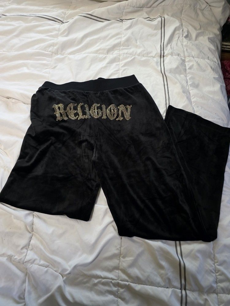 True Religion Velvet Straight Leg Sweat Pants.