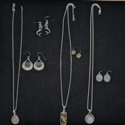 Rose Quartz, Moonstone, Citrine, Sterling Silver Necklace And Earrings 