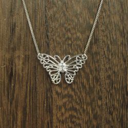 16" Sterling Silver Hanging Butterfly Necklace Vintage