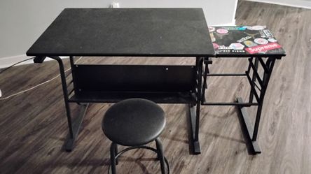 Used Blk Art Desk With Stool & Adjustable Table Top