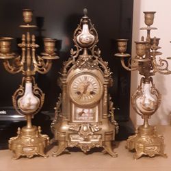 (11) 19th Century Sevres French Clock With Candelabras 