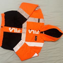 🟠🔸🔶 Men’s FILA Bright Orange High Visibility Hooded Bomber Jacket- size (S) 🟠🔸🔶  