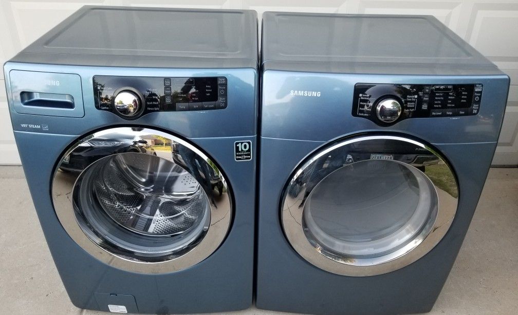 Nice Blue Samsung front load washer and “Electric” dryer