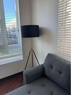 Modern black and gold tripod floor lamp