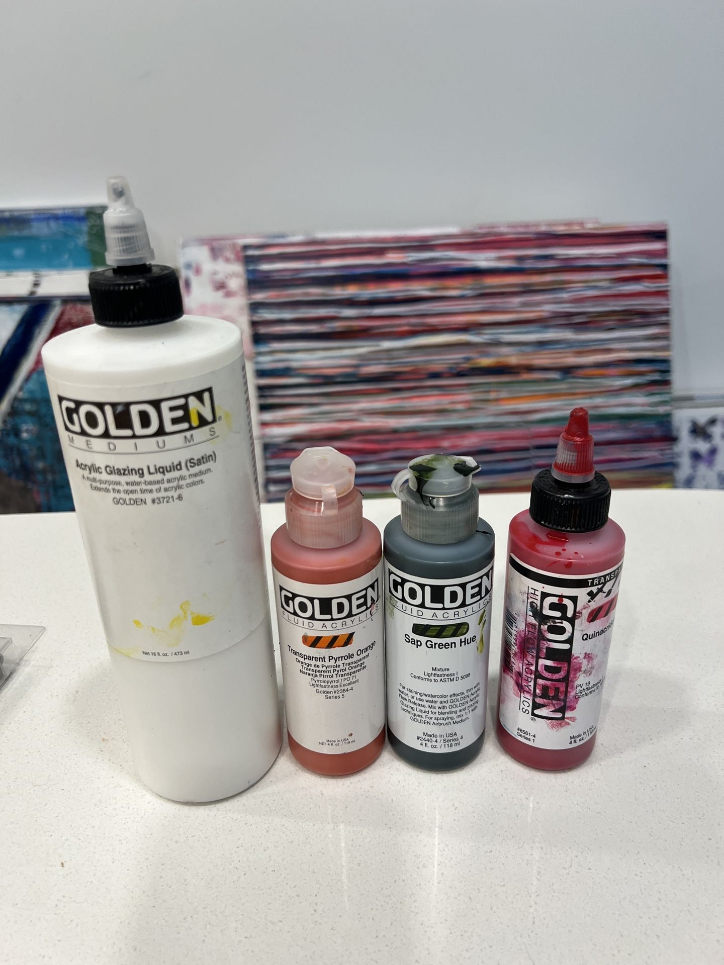 Golden Paint Lot Of 4 New And Used Orange Red Green Glaze