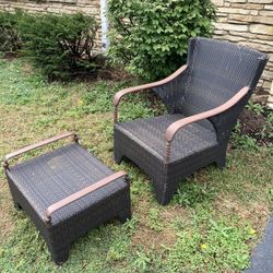 Wicker chair and ottoman 