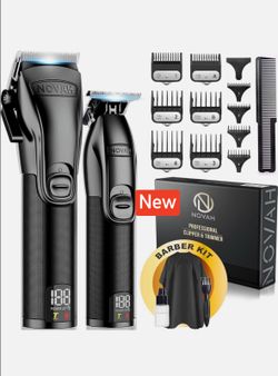 Novah® Professional Hair Clippers for Men, Professional Barber Clippers and Trimmer Set, Mens Cordless Hair Clipper for Barbers Haircut Kit Fade