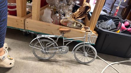 Metal Bicycle Figurine with Wood Seat