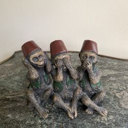 Feng Shui Hand Painted Resin Figurine 3 Wise Monkeys See, Hear, Speak No Evil