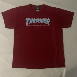 Thrasher Distressed Outlined T-Shirt Cardinal Red Size Large