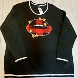 Sueter Para Dama Nuevo Talla L Torrid Crew Neck Long Sleeve Pullover Sweater Star Lips Black