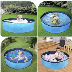Foldable Dog Swimming Pool / Wading Pool — PVC Bathing Tub for Children & Pets — Indoor/Outdoor Use — Suitable for Kids, Dogs, and Cats — Leak-Proof D