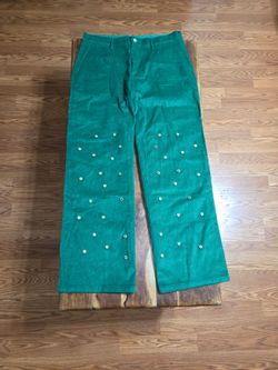 Onyx Emerald Green Corduroy Pants with Stud Accents. Size 2X-Large