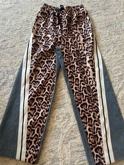 Leopard Print Track Pants with Side Stripes