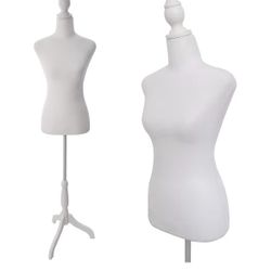 Female Dress Form Mannequin Torso Body with Adjustable Tripod Stand Dress Jewelry Display (White)