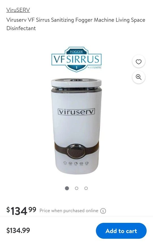 Viruserv VF Sirrus Sanitizing Fogger Machine Living Space Disinfectant